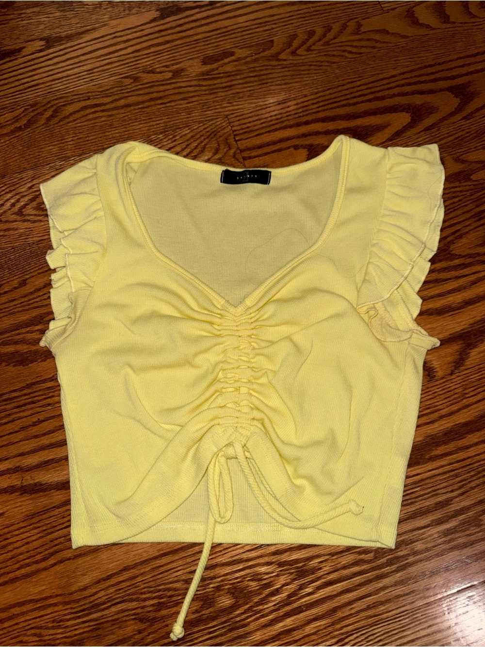 Flutter-Sleeve Ruched Yellow Crop Top